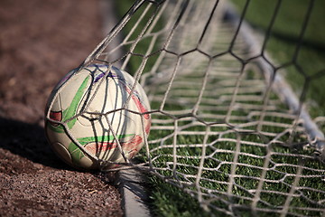 Image showing soccer ball in net