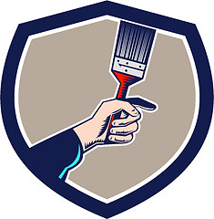 Image showing Painter Hand Holding Paintbrush Crest Retro