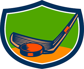 Image showing Hockey Puck Stick Crest Retro