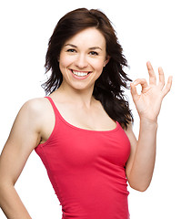 Image showing Woman is showing OK sign