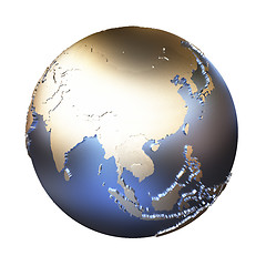 Image showing Southeast Asia on golden metallic Earth