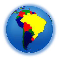 Image showing South America on political model of Earth