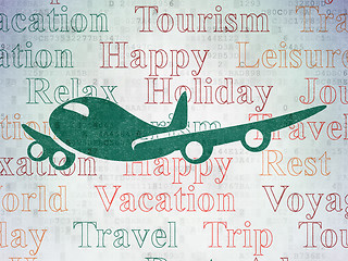 Image showing Travel concept: Airplane on Digital Data Paper background