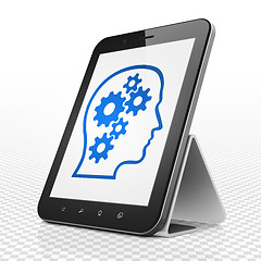 Image showing Learning concept: Tablet Computer with Head With Gears on display