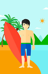 Image showing Surfer holding surfboard.