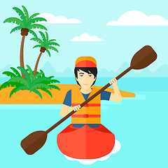 Image showing Man riding in canoe.