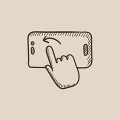 Image showing Finger touching smartphone sketch icon.