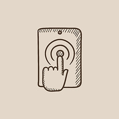 Image showing Finger touching digital tablet sketch icon.