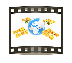 Image showing binoculars around earth. The film strip