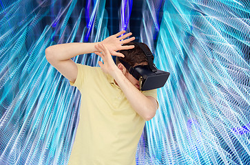 Image showing happy man in virtual reality headset or 3d glasses