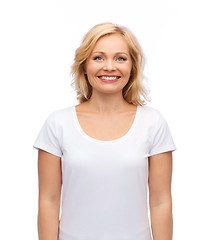 Image showing smiling woman in blank white t-shirt