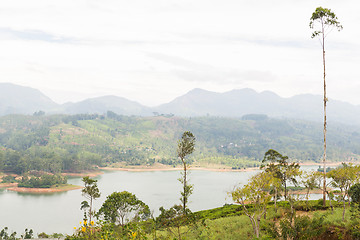 Image showing view to lake or river from land hills on Sri Lanka