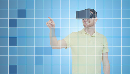 Image showing happy man in virtual reality headset or 3d glasses