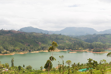 Image showing view to lake or river from land hills on Sri Lanka