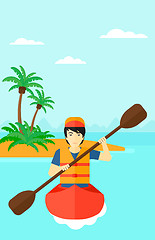 Image showing Man riding in canoe.