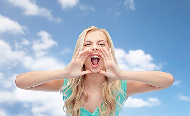 Image showing angry young woman or teenage girl shouting