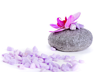 Image showing Salt, stone and orchid