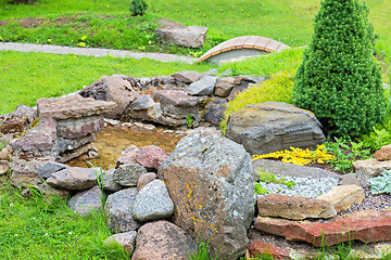 Image showing Alpine garden with green grass