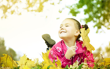 Image showing Portrait of a little girl in autumn park