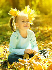 Image showing Portrait of a little girl in autumn park