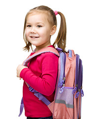 Image showing Portrait of a cute little schoolgirl with backpack