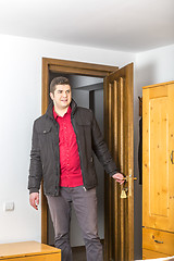 Image showing Tourist Entering in the Hostel Room