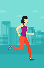 Image showing Woman jogging with earphones and smartphone.