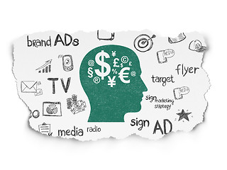 Image showing Marketing concept: Head With Finance Symbol on Torn Paper background