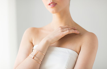 Image showing close up of beautiful woman with ring and bracelet