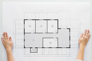 Image showing close up of hands with architectural blueprint