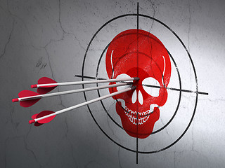 Image showing Health concept: arrows in Scull target on wall background