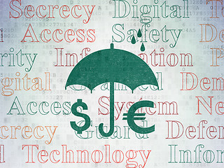 Image showing Privacy concept: Money And Umbrella on Digital Data Paper background