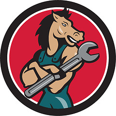 Image showing Horse Mechanic Spanner Circle Cartoon