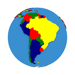 Image showing South America on political model of Earth