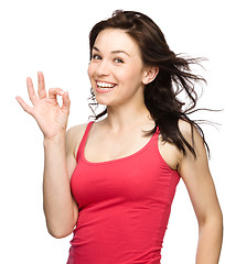 Image showing Woman is showing OK sign