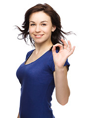 Image showing Woman is showing OK sign