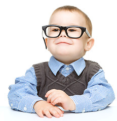 Image showing Portrait of a cute little boy wearing glasses