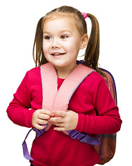 Image showing Portrait of a cute little schoolgirl with backpack