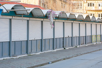 Image showing Closed for the winter pavilions seaside souvenir shops