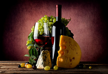 Image showing Cheese and wine