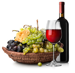 Image showing Fruits and wine