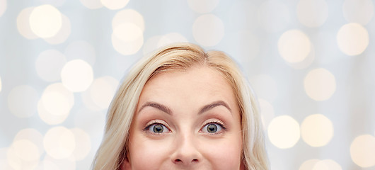 Image showing happy young woman or teenage girl face