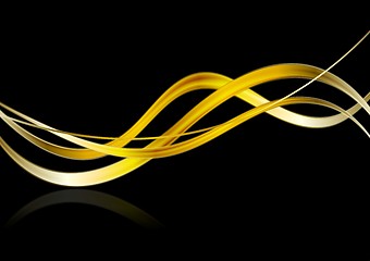 Image showing Bright glow golden waves on black background