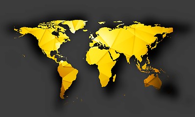 Image showing Bright orange polygonal world map with shadow