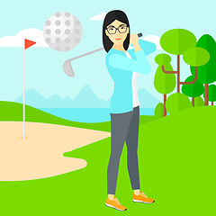 Image showing Golf player hitting the ball.