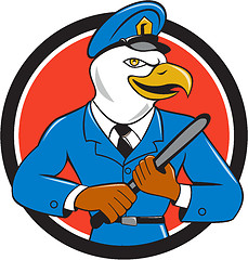 Image showing Bald Eagle Policeman Baton Circle Cartoon