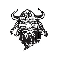 Image showing Viking Warrior Head Angry Black and White