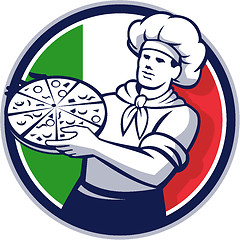 Image showing Pizza Chef Holding Pizza Italy Flag Circle Retro