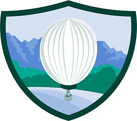 Image showing Hot Air Ballooning Sea Tree Mountains Crest Retro