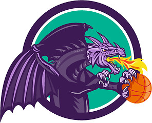 Image showing Dragon Fire Holding Basketball Circle Retro